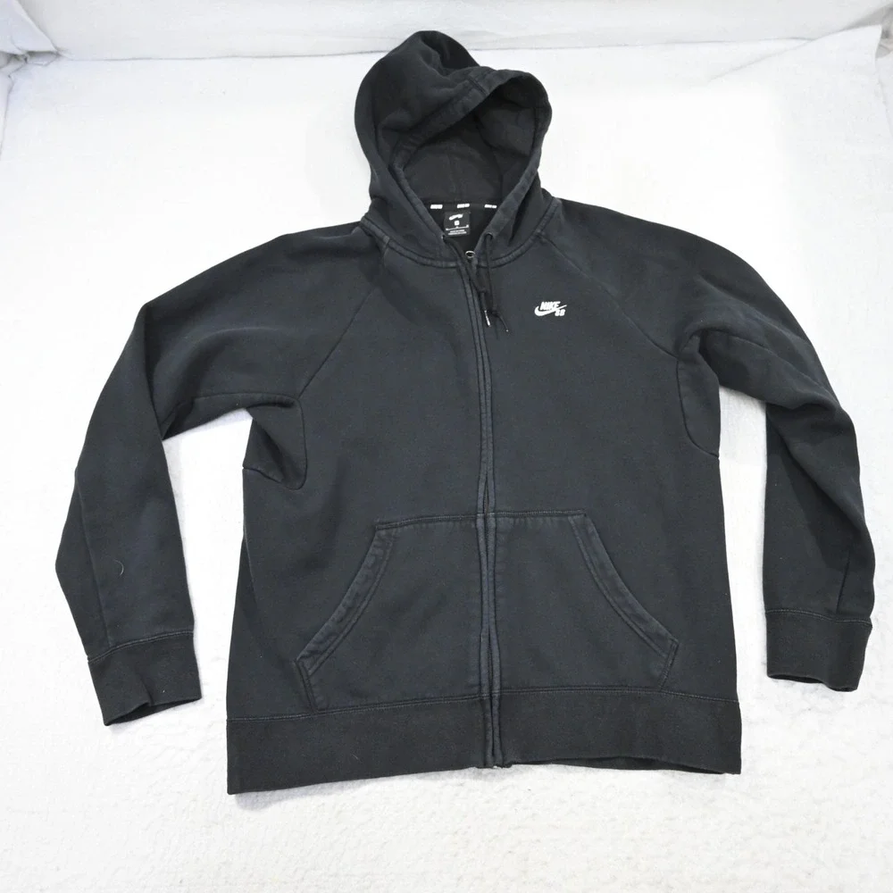 Nike SB‎ Full Zip Hoodie Black Cotton Blend W/ Pockets Long Sleeve Mens Medium